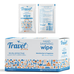 Travel Wipes hand sanitizing wipes, individually wrapped for on-the-go hygiene.
