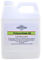 Traverse Bay Polysorbate 80 32oz container shows solubility in water-based formulas.