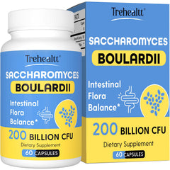 Trehealtt Saccharomyces boulardii bottle for digestive support and gut balance.