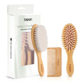 TRENFI bamboo baby hair brush with ultra-soft bristles for newborn comfort.