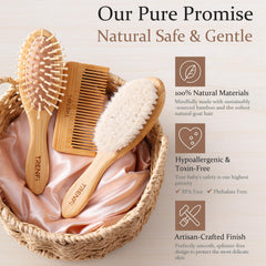 TRENFI bamboo hair brush with smooth wooden handle for delicate scalp.