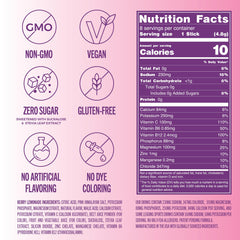 TREVI Berry Lemonade front label highlighting zero sugar and vegan ingredients