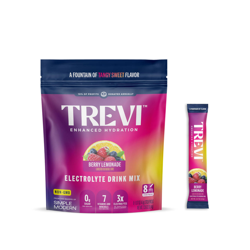 TREVI Berry Lemonade electrolytes packet ready for quick hydration on the go