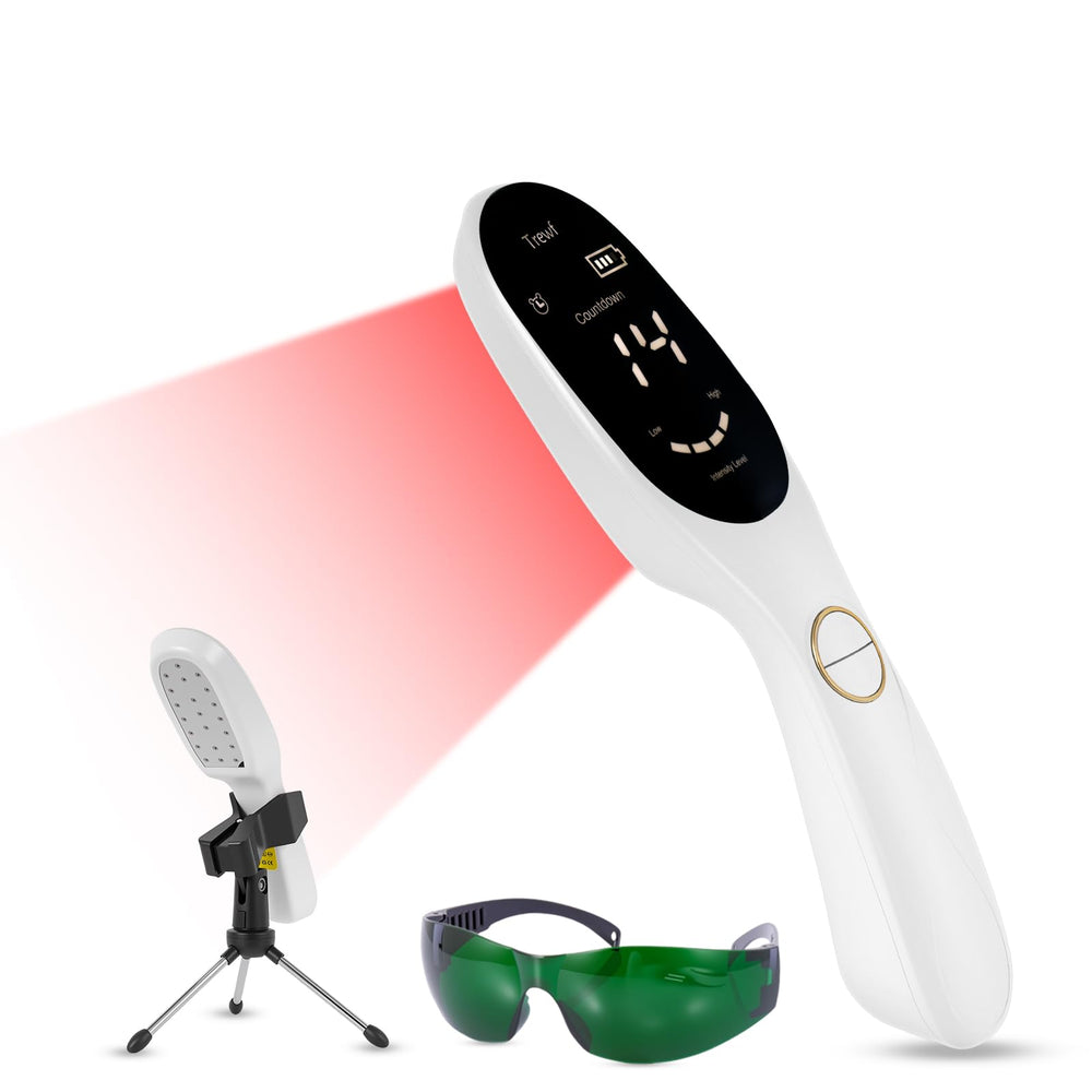 Trewf cold laser device front view showing dual-wavelength light for daily use.