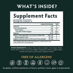 TRIBE ORGANICS gummy label features KSM-66 for enhanced absorption.