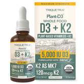 Triquetra Health organic plant D3 + K2 drops bottle for daily wellness.