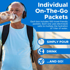 TRIORAL travel packets shown for compact hydration on the go.