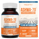 Triquetra Ashwa-70 bottle front highlights max strength ashwagandha for mood and performance.