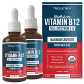 Triquetra Health B12 bottle showing 5000 mcg formula for potential energy support.