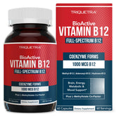 Triquetra Health BioActive B12 bottle front showing 1000 mcg potency for daily energy support.