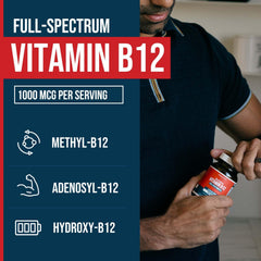 Triquetra Health BioActive B12 bottle label highlights three active B12 forms and folate cofactor.