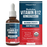 Triquetra Health BioActive B12 bottle shows 5000 mcg formula for daily support.