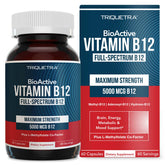 Triquetra Health BioActive B12 bottle highlights high-potency formula for energy support.
