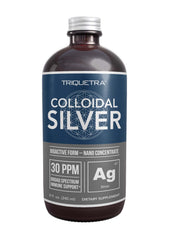 Triquetra Health bioactive silver bottle 8oz preserves purity with glass packaging.