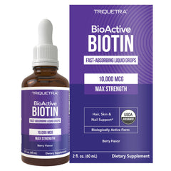 Triquetra Health Biotin hair supplement bottle for daily use and hair support.