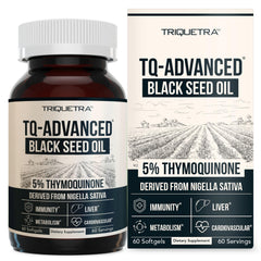 Triquetra Health black seed oil softgels bottle showing potent TQ-Advanced formula for daily use.
