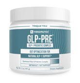 Triquetra Health GLP-Pre bottle closeup with neutral prebiotic powder for daily gut support.