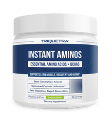 Triquetra Health Instant Aminos lemon-lime tub pour for rapid recovery.