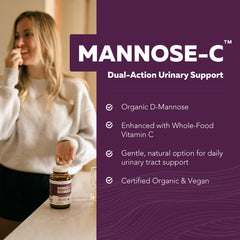Mannose-C front label highlights organic D-mannose and whole-food vitamin C.