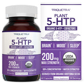Triquetra Health Organic 5-HTP water-extract bottle promotes calm mood.