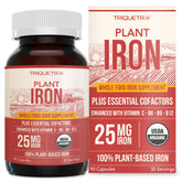 Triquetra Health Organic Iron supplement bottle showing 90 capsules for daily support