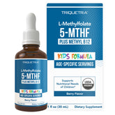 Triquetra Health organic kids L-Methylfolate berry-flavor bottle promoting mood support and easy dosing