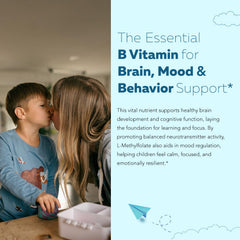Triquetra Health Organic Kids Methylfolate label close-up highlighting MTHF and B12 cofactor.