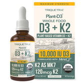 Triquetra Health Organic Plant D3 K2 bottle pour demonstrates convenient daily dosing