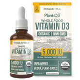 Triquetra Health Plant-D3 bottle shows vegan organic D3 for daily immune support.
