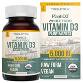 Triquetra Health Plant-D3 bottle showing high-strength, plant-based vitamin D3 for daily wellness.