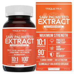 Triquetra Health Saw Palmetto Extract bottle highlights 10x potency for prostate support