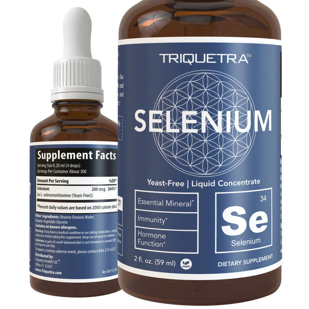 Triquetra Health Selenium bottle closeup showing vegan formula for immune support