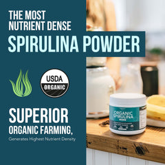 Triquetra Health spirulina powder in a smoothie for natural energy.