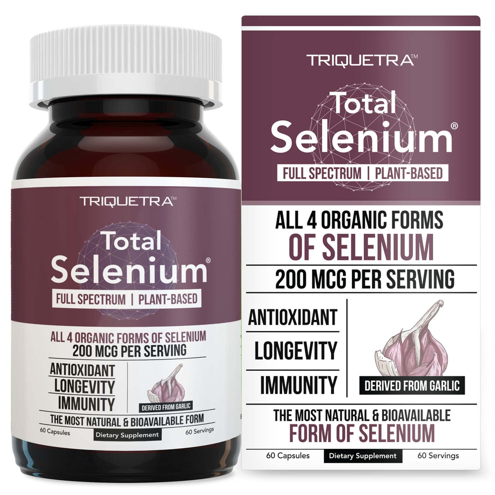 Triquetra Health Total Selenium bottle with capsules for daily plant-based support.