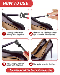 TRIZILLA U-shaped heel tips seated securely on various heels