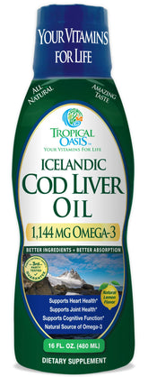 Tropical Oasis Icelandic Cod Liver Oil lemon bottle for daily omega-3 support