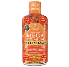 Tropical Oasis Mega Premium bottle with orange flavor for daily immune support