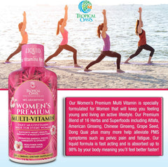 Tropical Oasis Women's Multivitamin label closeup highlighting premium ingredients