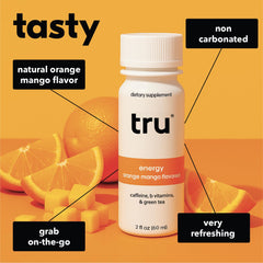 Tru Energy Shot being poured into a glass, showcasing convenient 2 oz size.