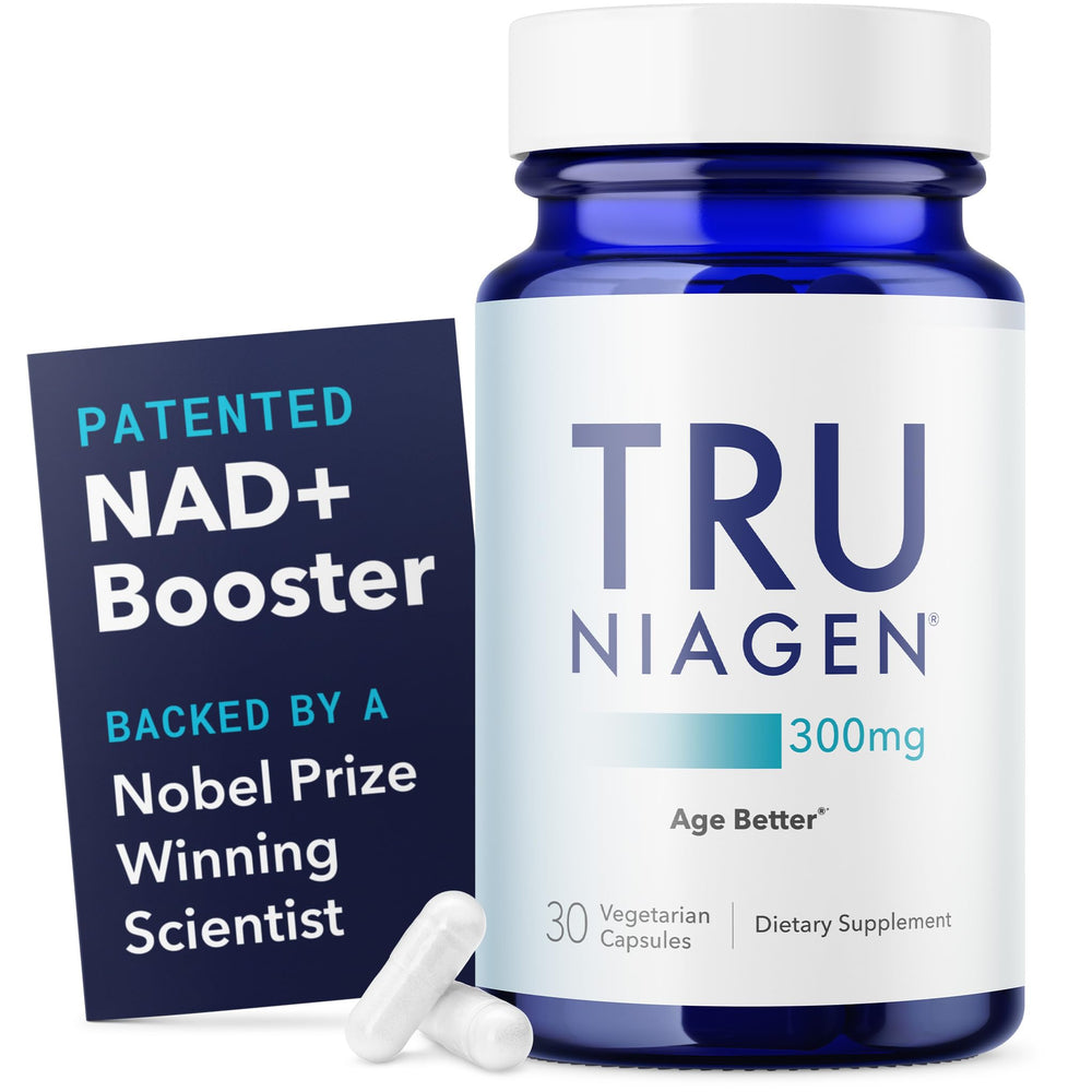 TRU NIAGEN bottle front view showing daily serving packaging for NAD+ support