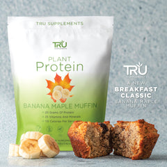 TRU Supplements Banana Maple Muffin bag open shows convenient on-the-go servings