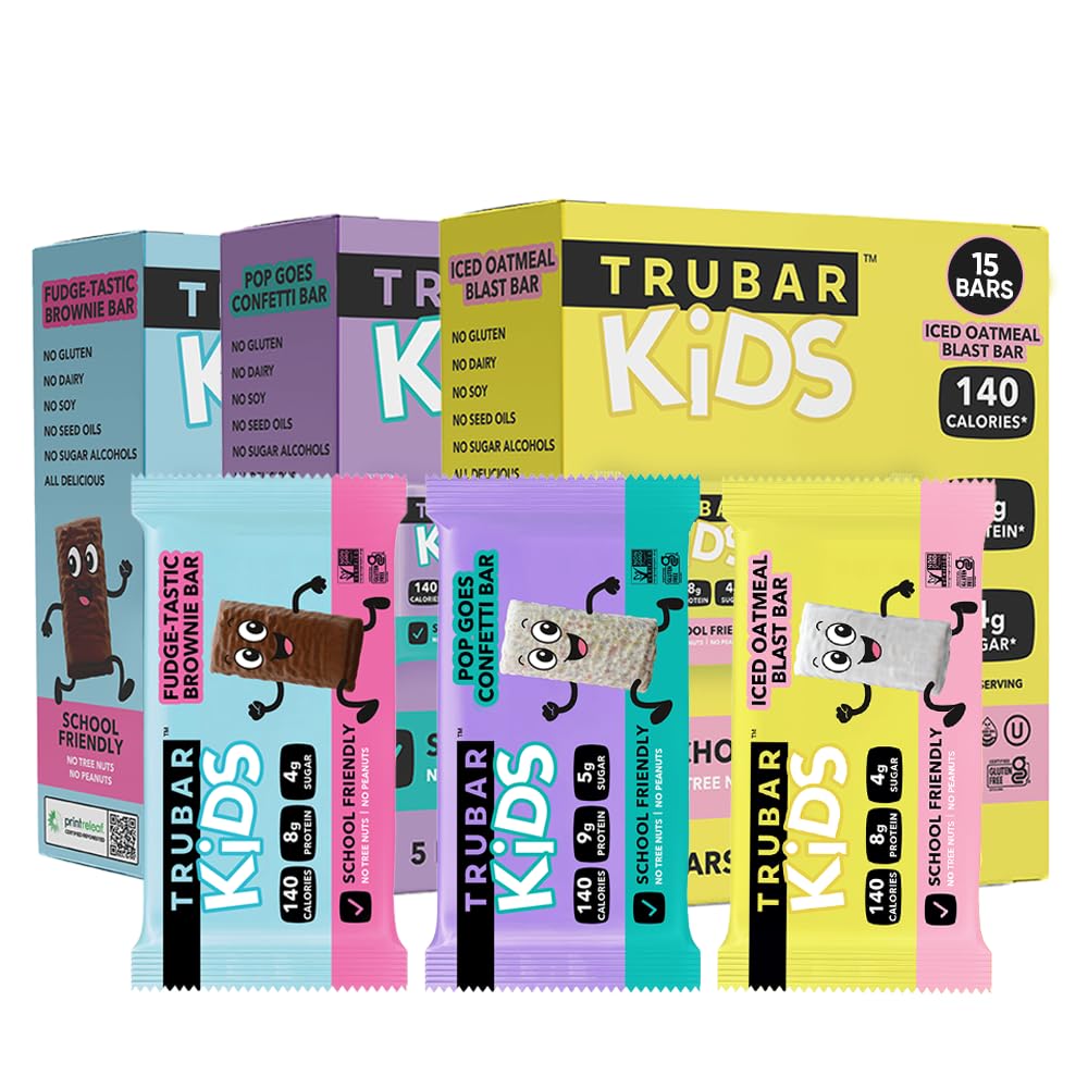 TRUBAR Kids bars variety box for school lunches and on-the-go snacks.
