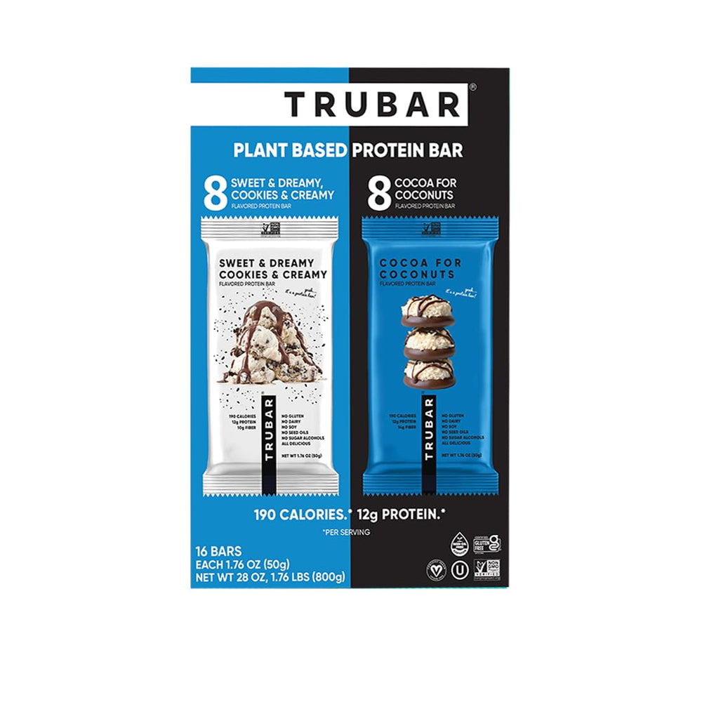 TRUBAR vegan protein bar cocoa for coconuts, rich cocoa and coconut notes; great on-the-go snack.