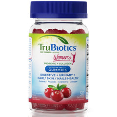 TruBiotics probiotic gummies bottle with raspberry-cranberry flavor for daily balance