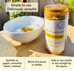 Truebee Bee Pollen Granules sprinkled on yogurt or oats for a nutrient boost