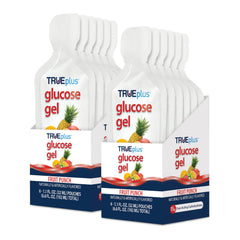 TRUEplus glucose gel pouch front view highlights compact size for on-the-go energy