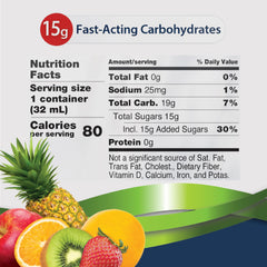 TRUEplus glucose gel pouch fruit punch open-close action illustrates easy accessibility
