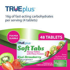 TRUEplus Soft Tabs Glucose Tablets travel pack ready to fit in bags for on-the-go use