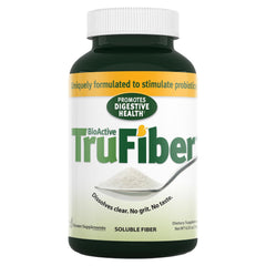 TruFiber prebiotic powder dissolving in water for easy daily use.