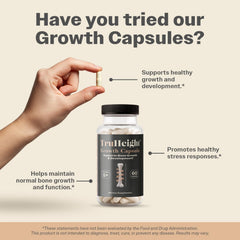 Kid-friendly TruHeight daily dose capsules support growing bones and routine.
